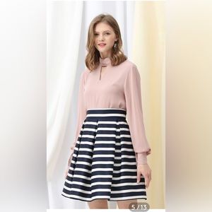 NWT Chicwish Adorable Stripe Pleated A Line MIDI Skirt- L